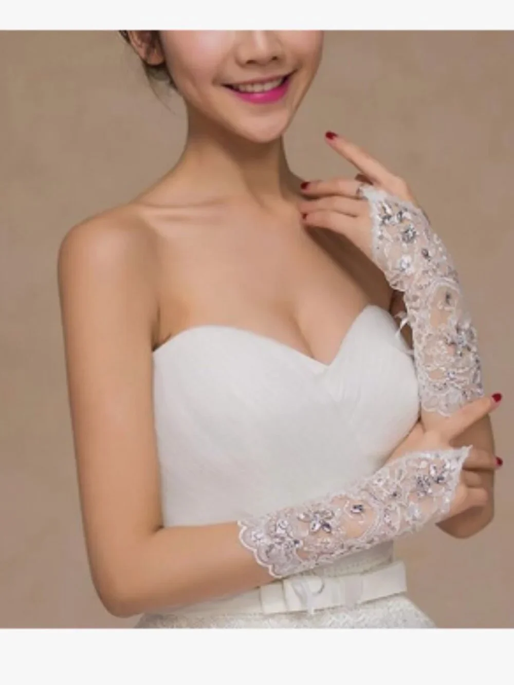 Lace Fingerless Rhinestone Bridal Gloves Crystal Bridal Lace Gloves for Wedding